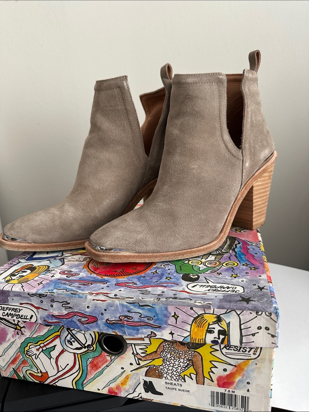 Jeffrey Campbell Taupe Suede Cutout Ankle Boots